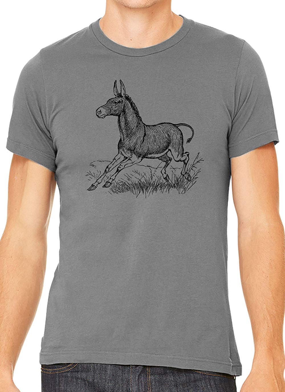 Happy Running Donkey Cotton Crewneck Unisex Gray T-Shirts