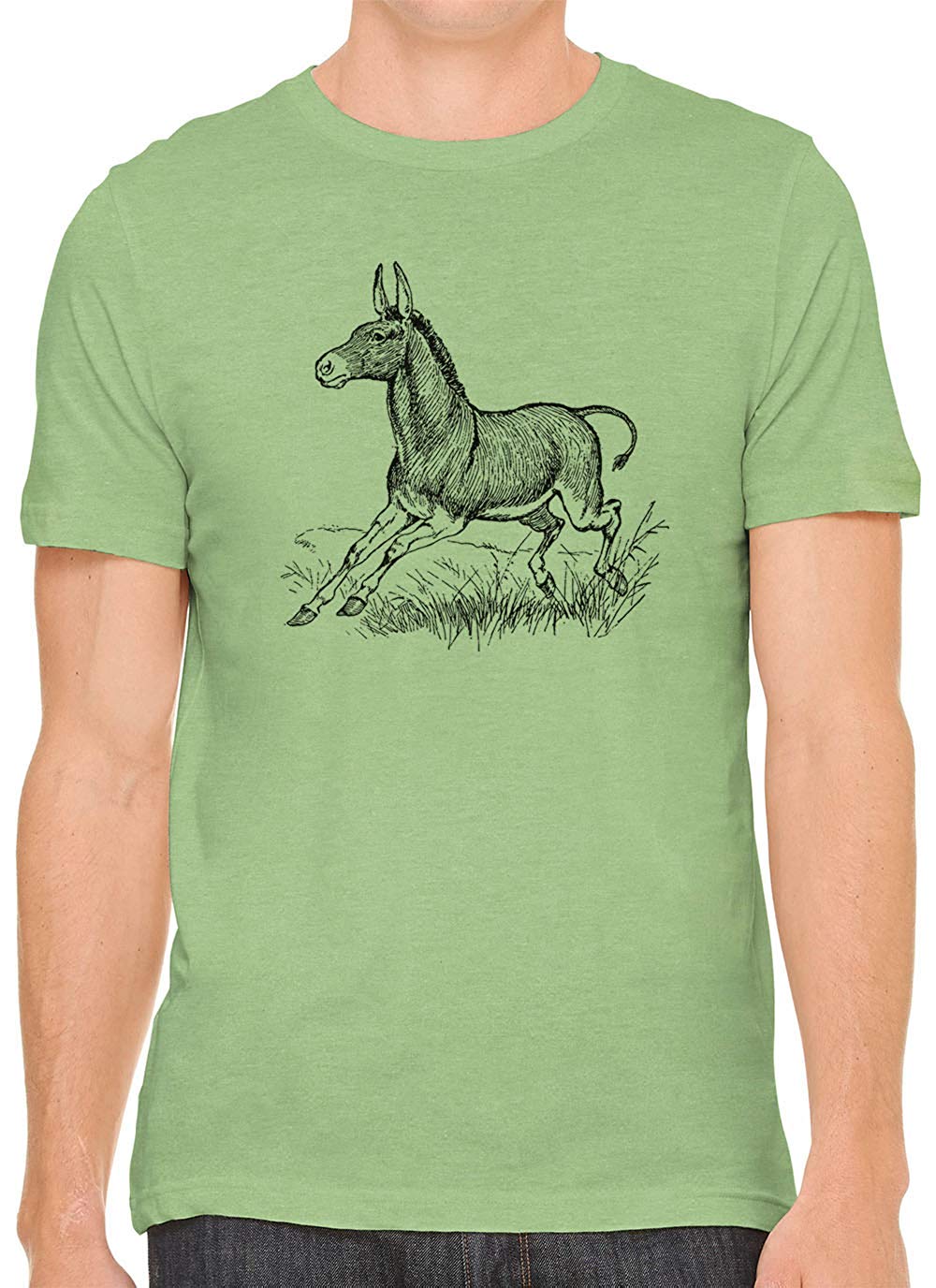 Happy Running Donkey Cotton Crewneck Unisex Green T-Shirts