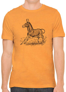 Happy Running Donkey Cotton Crewneck Unisex Orange T-Shirts