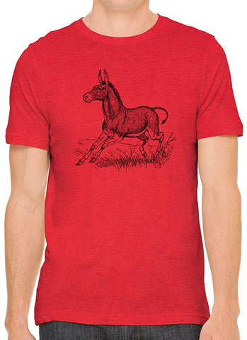 Happy Running Donkey Cotton Crewneck Unisex Red T-Shirts