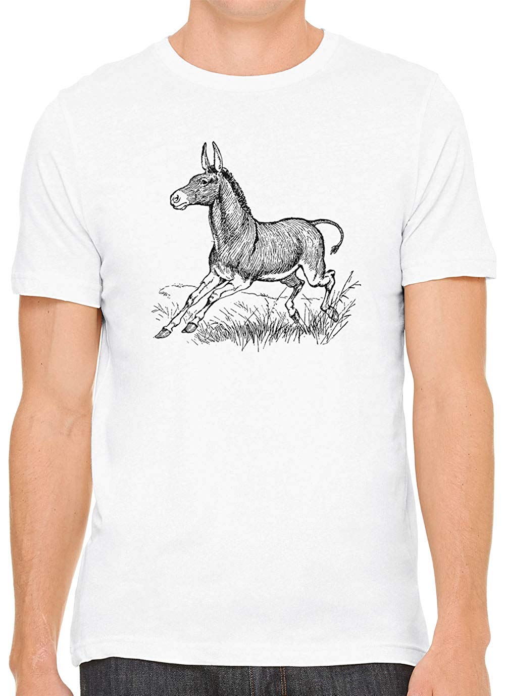 Happy Running Donkey Cotton Crewneck Unisex White T-Shirts