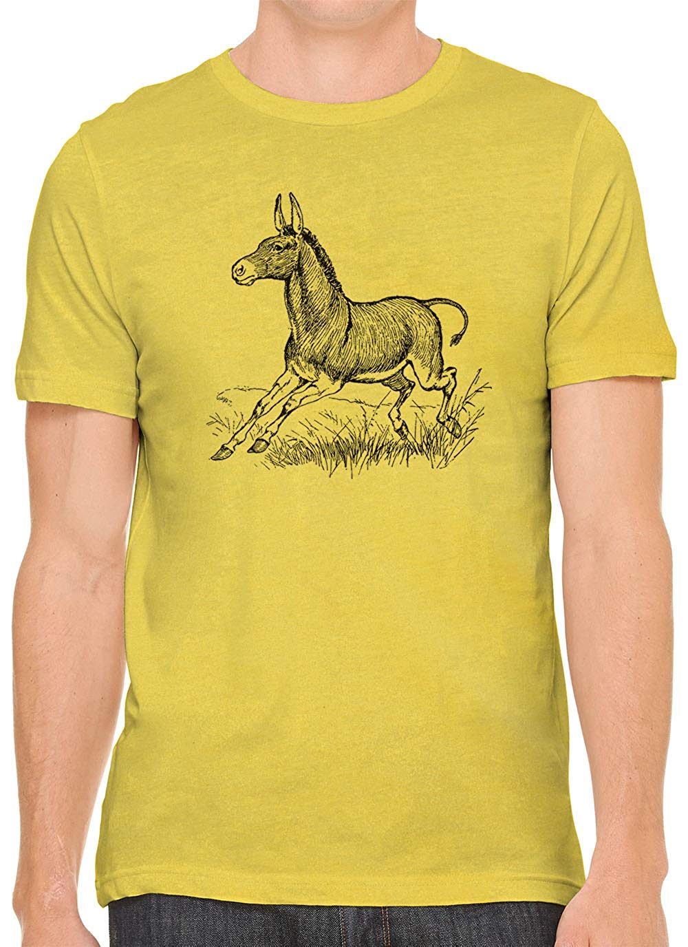 Happy Running Donkey Cotton Crewneck Unisex Yellow T-Shirts