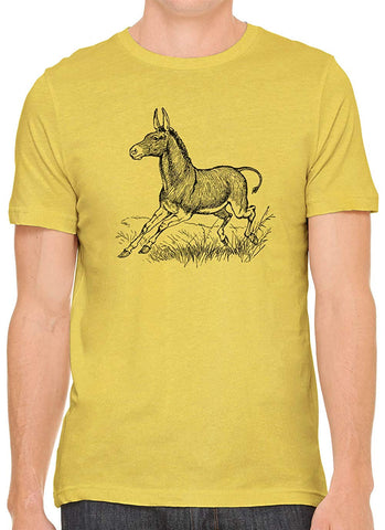 Happy Running Donkey Cotton Crewneck Unisex Yellow T-Shirts