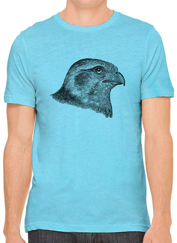 Hawk Profile Drawing Cotton Crewneck Unisex Blue T-Shirts