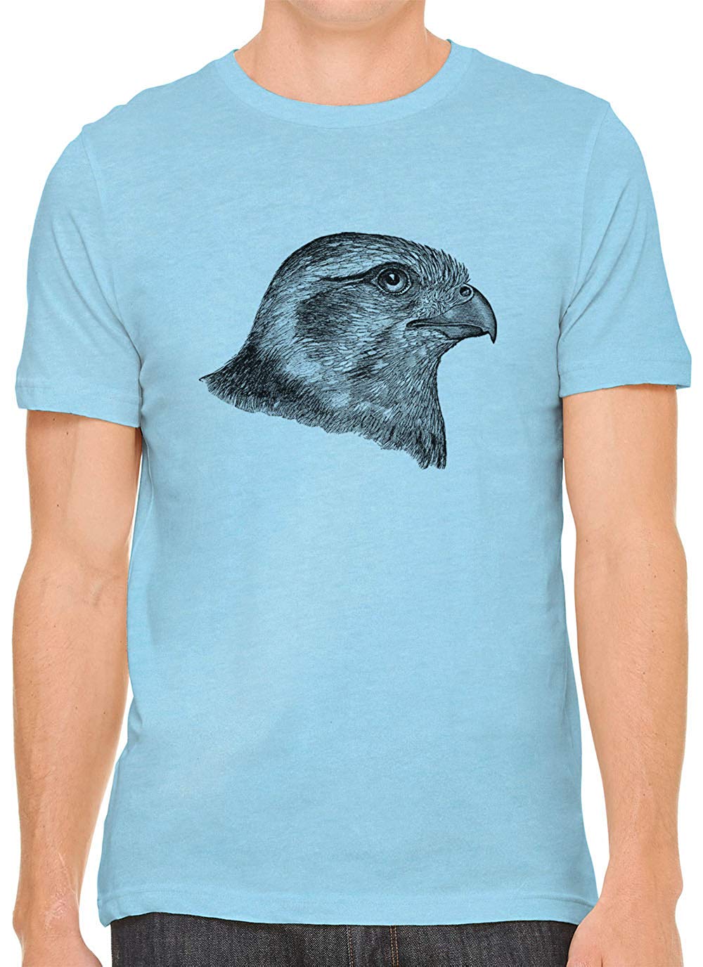 Hawk Profile Drawing Cotton Crewneck Unisex Blue T-Shirts