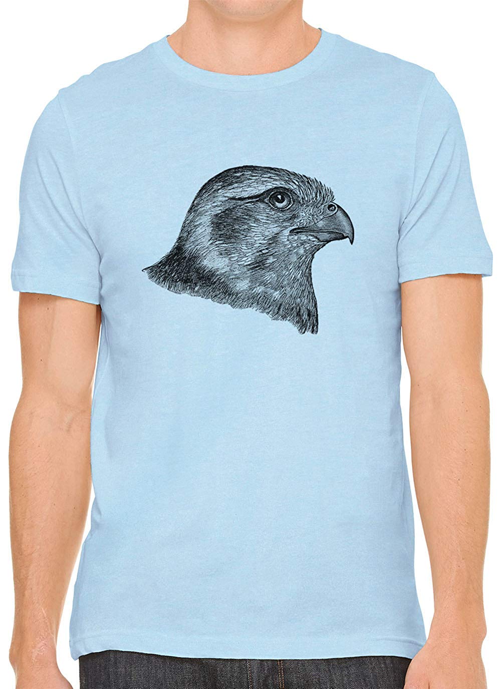 Hawk Profile Drawing Cotton Crewneck Unisex Blue T-Shirts