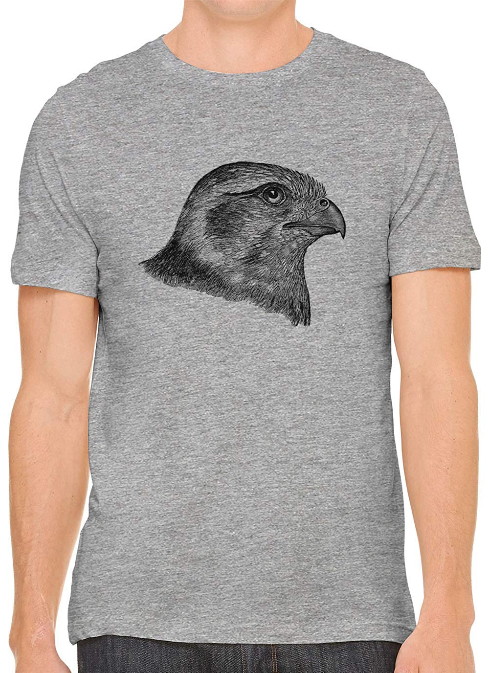 Hawk Profile Drawing Cotton Crewneck Unisex Gray T-Shirts