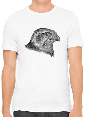 Hawk Profile Drawing Cotton Crewneck Unisex White T-Shirts