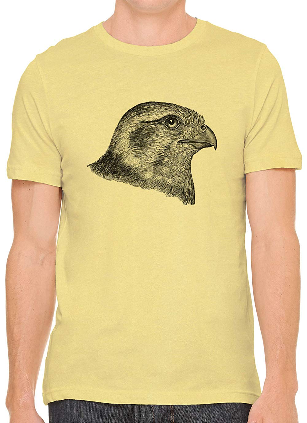 Hawk Profile Drawing Cotton Crewneck Unisex Yellow T-Shirts