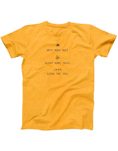 Help More Bees Plant More Trees Clean The Seas Gold T-Shirts