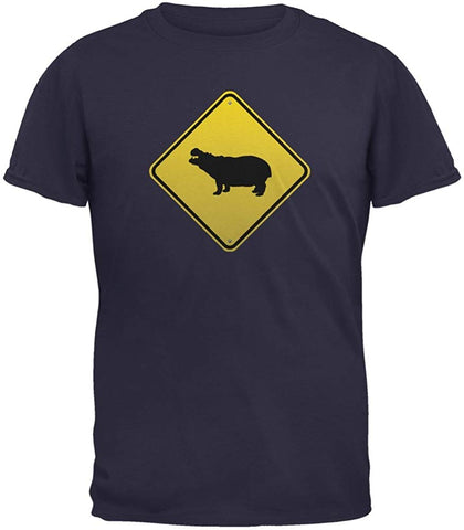 Hippo Crossing Sign Adult Navy T-Shirts