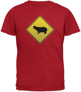 Hippo Crossing Sign Adult Red T-Shirts