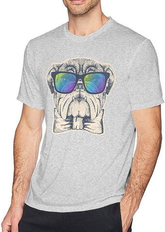 Hipster Animal Sunglasses Bulldog Mens Classic Basic Short Sleeve 100% Cotton Solid Crew Neck Gray T-Shirts