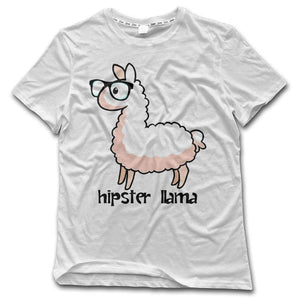 Hipster Llama Mens Cozy Short Sleeve Casual Top White T-Shirts