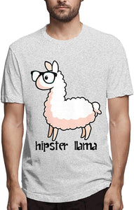 Hipster Llama Mens Fashion Short Sleeve Gray Gray T-Shirts