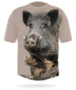 Hog-Men's Premium 3D Wild Boar Camo-Big Game Hunting Gear Beige T-Shirts