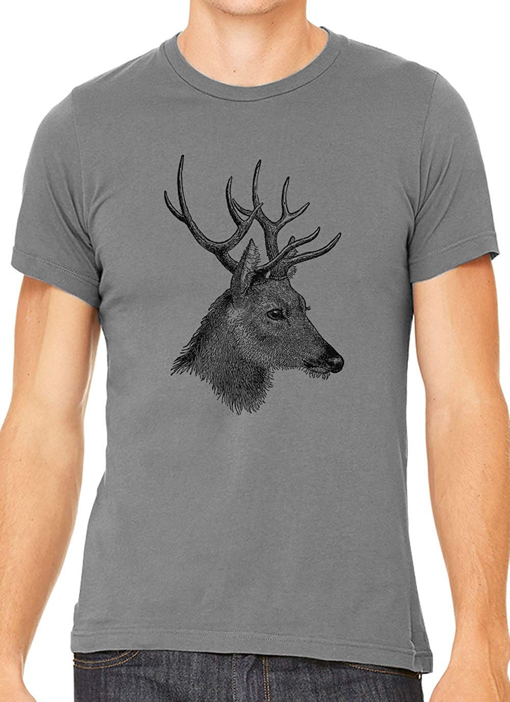 Horned Deer Animal Cotton Crewneck Unisex Gray T-Shirts