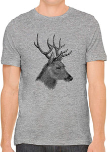 Horned Deer Animal Cotton Crewneck Unisex Gray T-Shirts