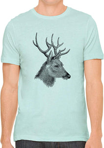 Horned Deer Animal Cotton Crewneck Unisex Green T-Shirts