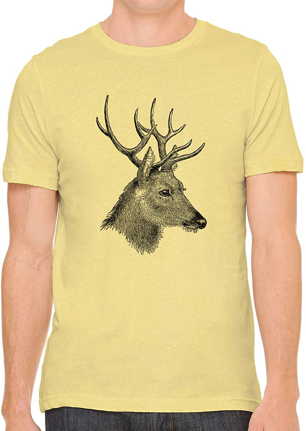 Horned Deer Animal Cotton Crewneck Unisex Yellow T-Shirts