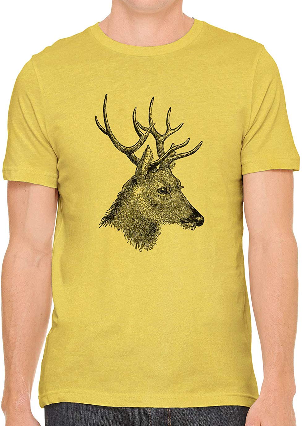 Horned Deer Animal Cotton Crewneck Unisex Yellow T-Shirts