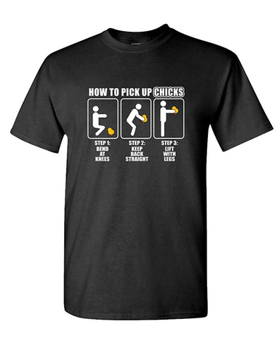 How to Pick UP Chicks Funny Joke Gag Party-Mens Cotton Black T-Shirts