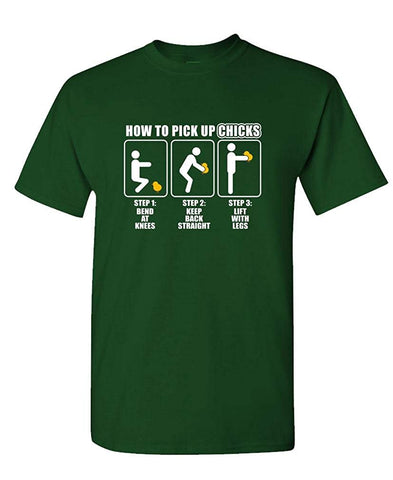 How to Pick UP Chicks Funny Joke Gag Party-Mens Cotton Green T-Shirts