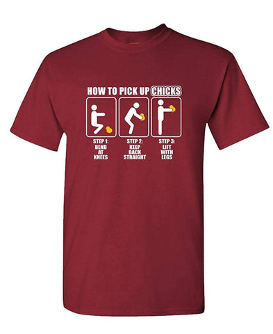 How to Pick UP Chicks Funny Joke Gag Party-Mens Cotton Maroon T-Shirts