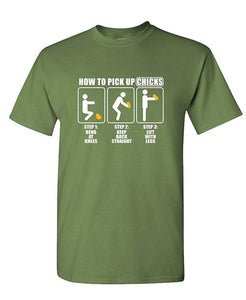 How to Pick UP Chicks Funny Joke Gag Party-Mens Cotton Military T-Shirts