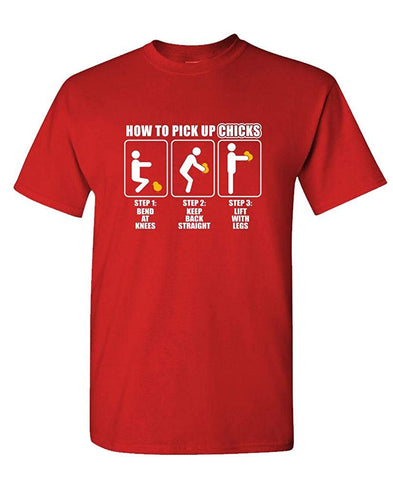 How to Pick UP Chicks Funny Joke Gag Party-Mens Cotton Red T-Shirts