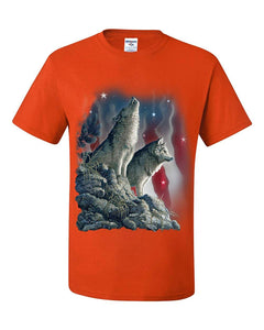 Howling Wolf Pack Stars and Stripes American Wildlife Orange T-Shirts