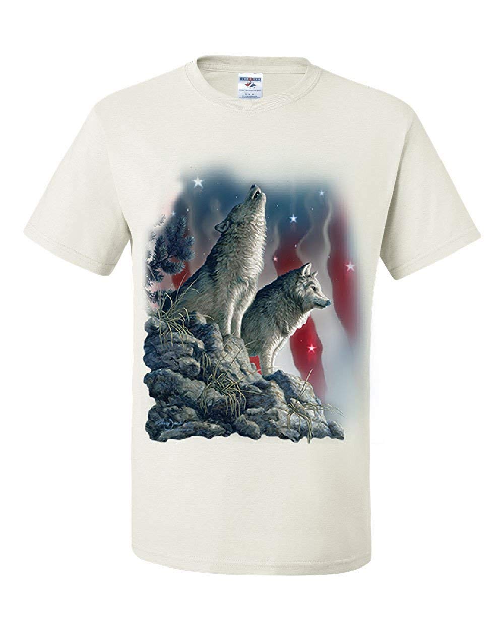 Howling Wolf Pack Stars and Stripes American Wildlife White T-Shirts