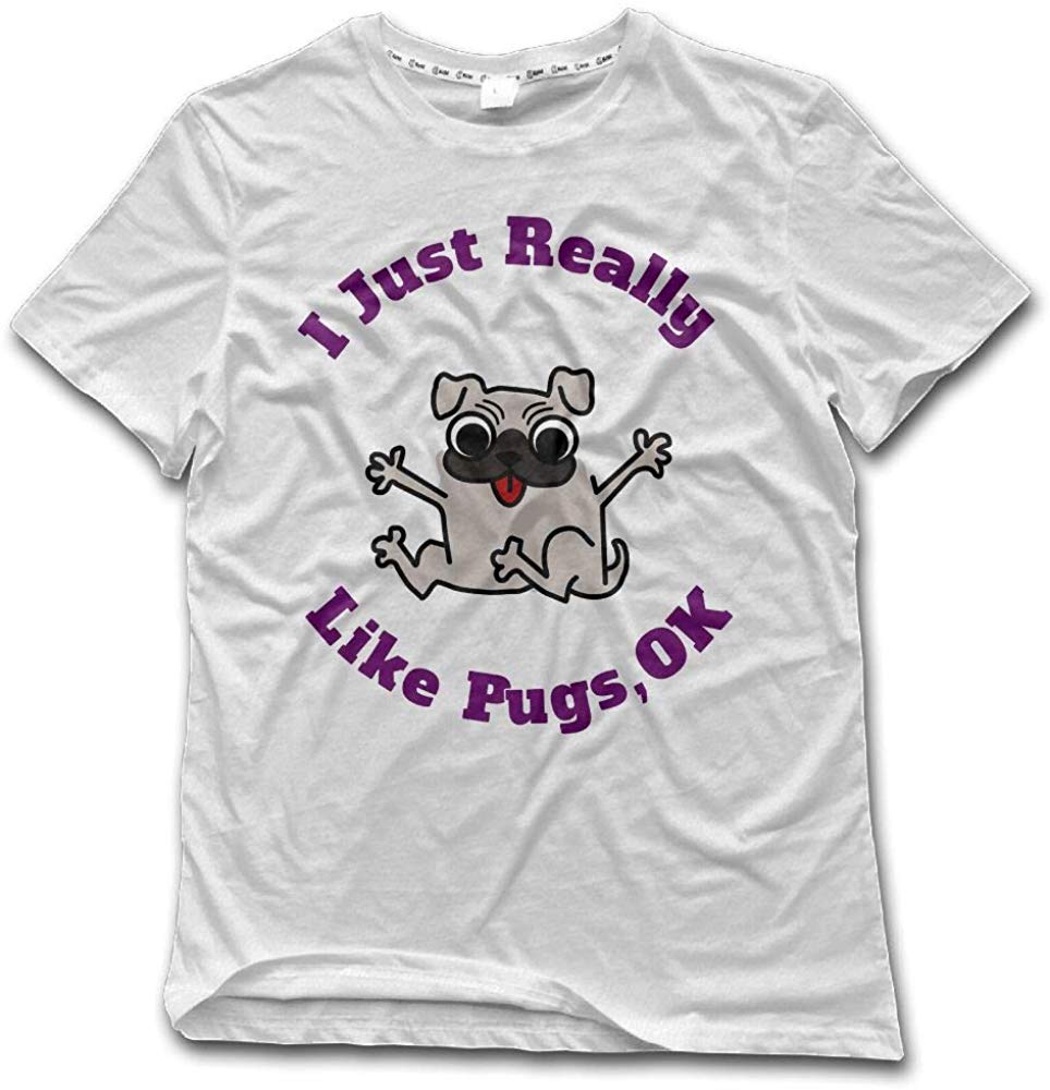 I Just Really Like Pugs OK Mens Summer Short Sleeve Casual Top White T-Shirts