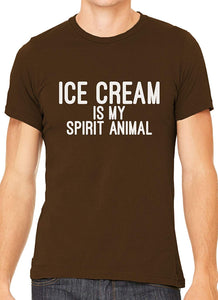 Ice Cream is My Spirit Animal Cotton Crewneck Unisex Brown T-Shirts