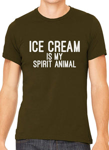 Ice Cream is My Spirit Animal Cotton Crewneck Unisex Brown T-Shirts