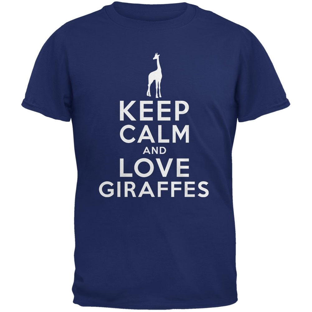 Keep Calm & Love Giraffes Metro Adult Blue T-Shirts