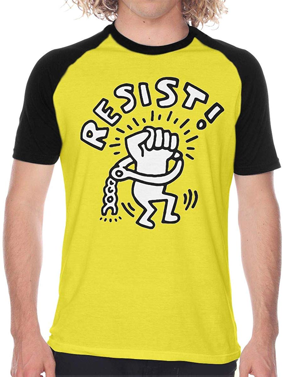 Keith Haring Resist Men's Sports Short Sleeve Funny Black T-Shirts