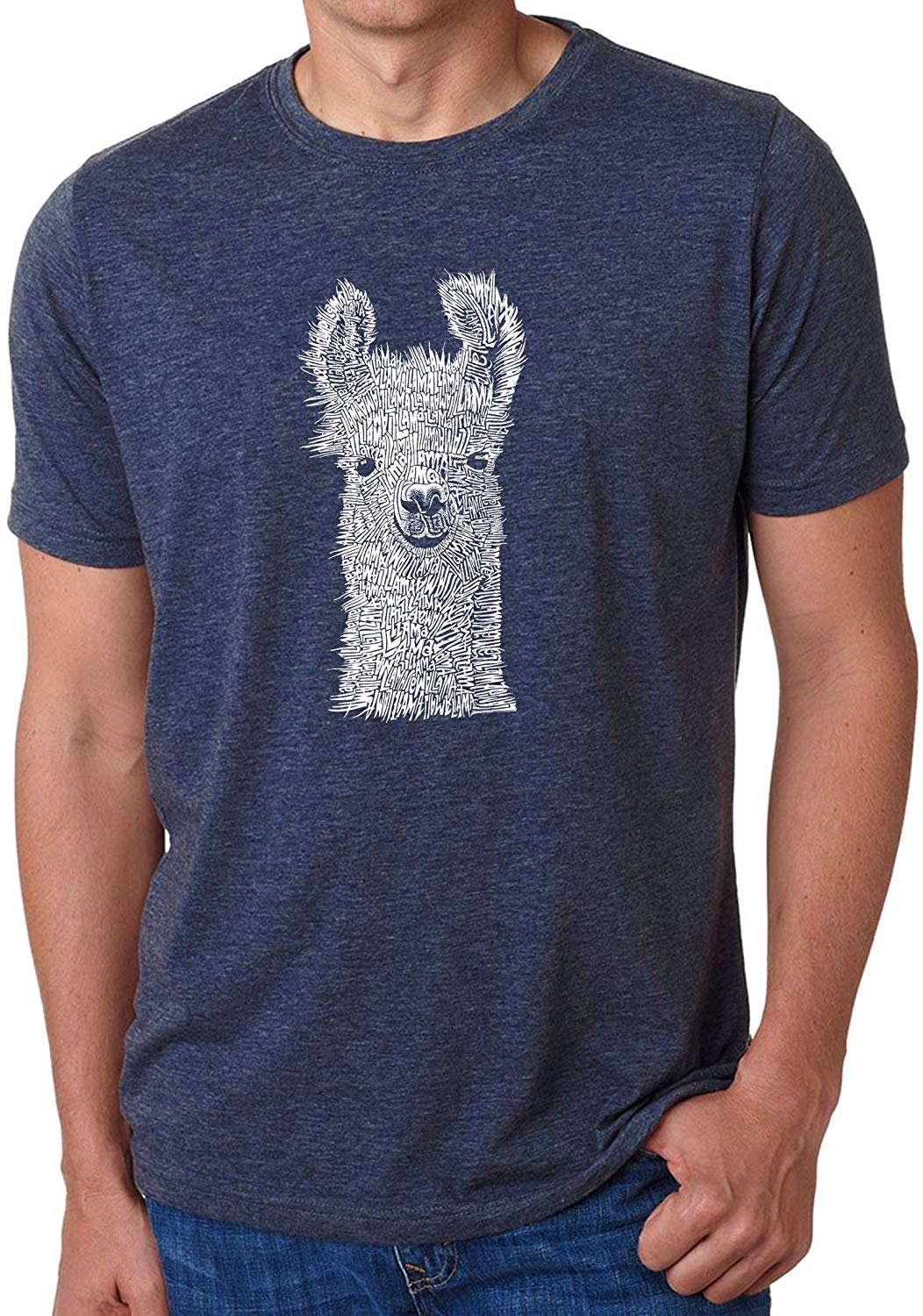 LA Pop Art Men's Premium Blend Word Art-Llama-by LA Pop Art Navy T-Shirts