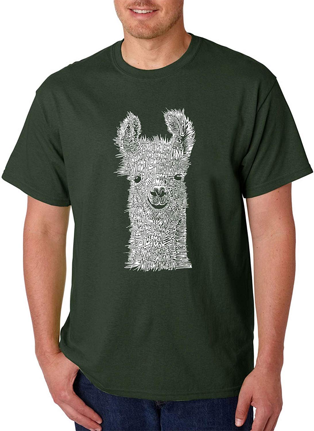 LA Pop Art Men's Word Art-Llama-by LA Pop Art Green T-Shirts