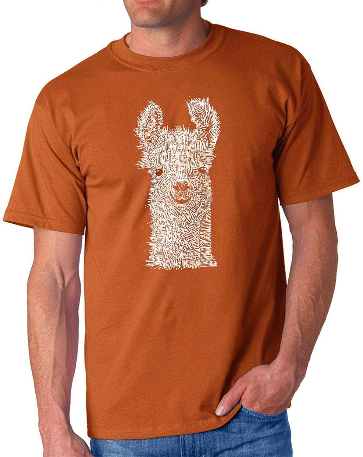 LA Pop Art Men's Word Art-Llama-by LA Pop Art Orange T-Shirts