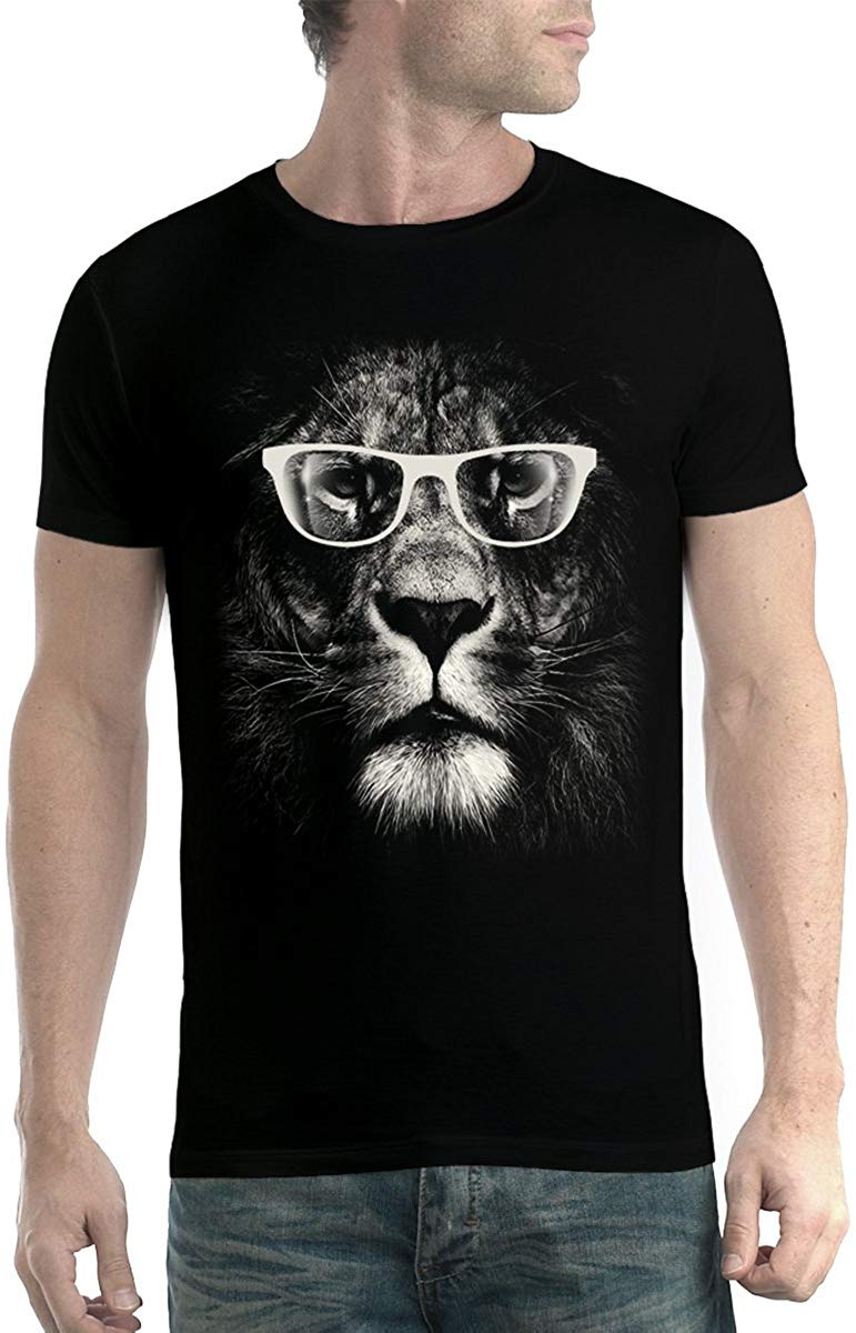 Lion Glasses Funny Animals Men New Black T-Shirts