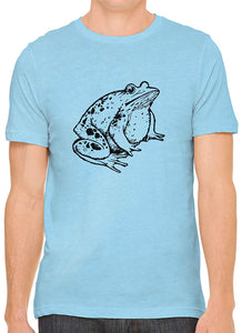 Little Fat Frog Cotton Crewneck Mens Blue T-Shirts