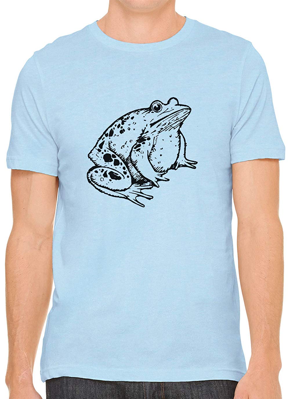 Little Fat Frog Cotton Crewneck Mens Blue T-Shirts