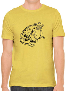 Little Fat Frog Cotton Crewneck Mens Yellow T-Shirts