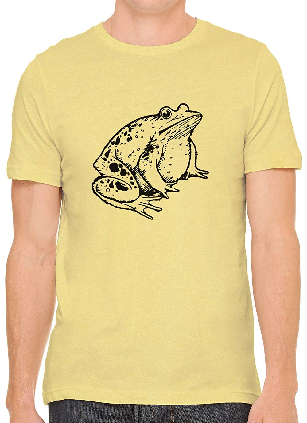 Little Fat Frog Cotton Crewneck Mens Yellow T-Shirts