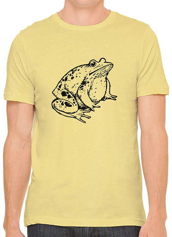 Little Fat Frog Cotton Crewneck Mens Yellow T-Shirts