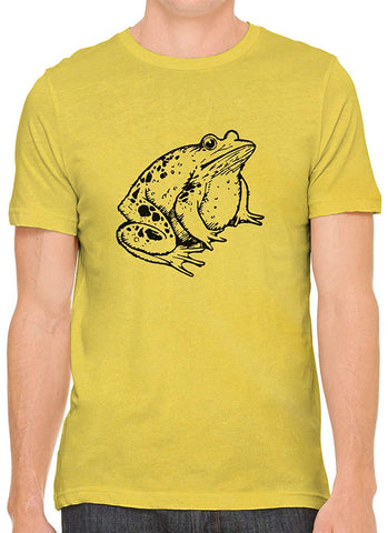 Little Fat Frog Cotton Crewneck Mens Yellow T-Shirts