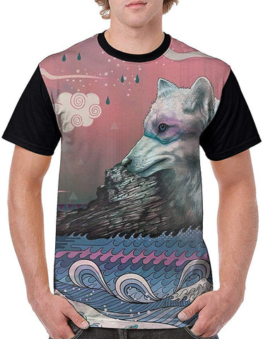 Lone Wolf Sea Wolf Fish Ocean Mens 3D Print Short Sleeve Graphic Summer Black T-Shirts