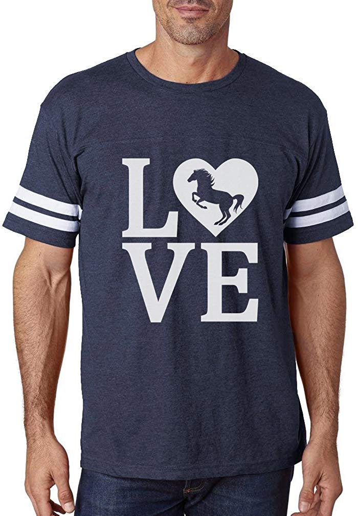 Love Horses Gift for Horse Lover Football Jersey Navy/White T-Shirts