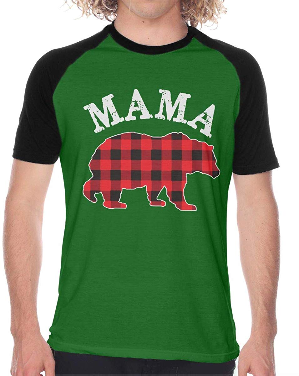 Mama Bear Plaid Mens Sports Short-Sleeved Funny Black T-Shirts